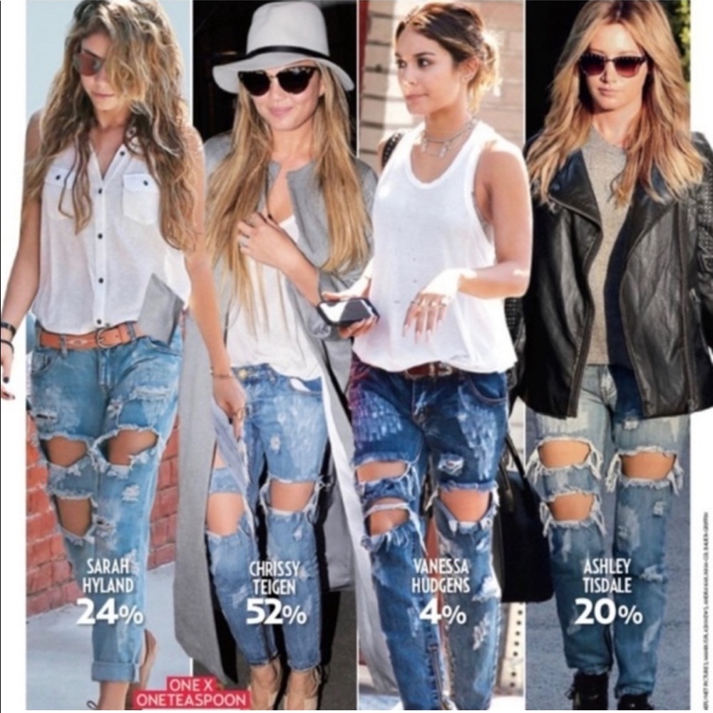 One Teaspoon Awesome Baggies Medium Wash Super Distressed Ripped Straight Jeans